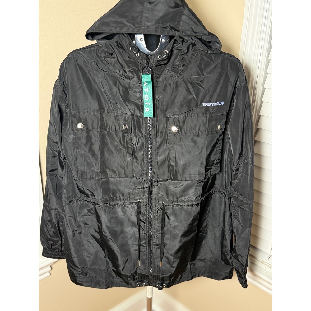 Atoir Sports Club Black Hooded Windbreaker Jacket Full Zip Utility Pockets XL 10